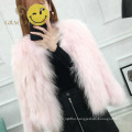 Delicate texture leather and raccoon fur coat